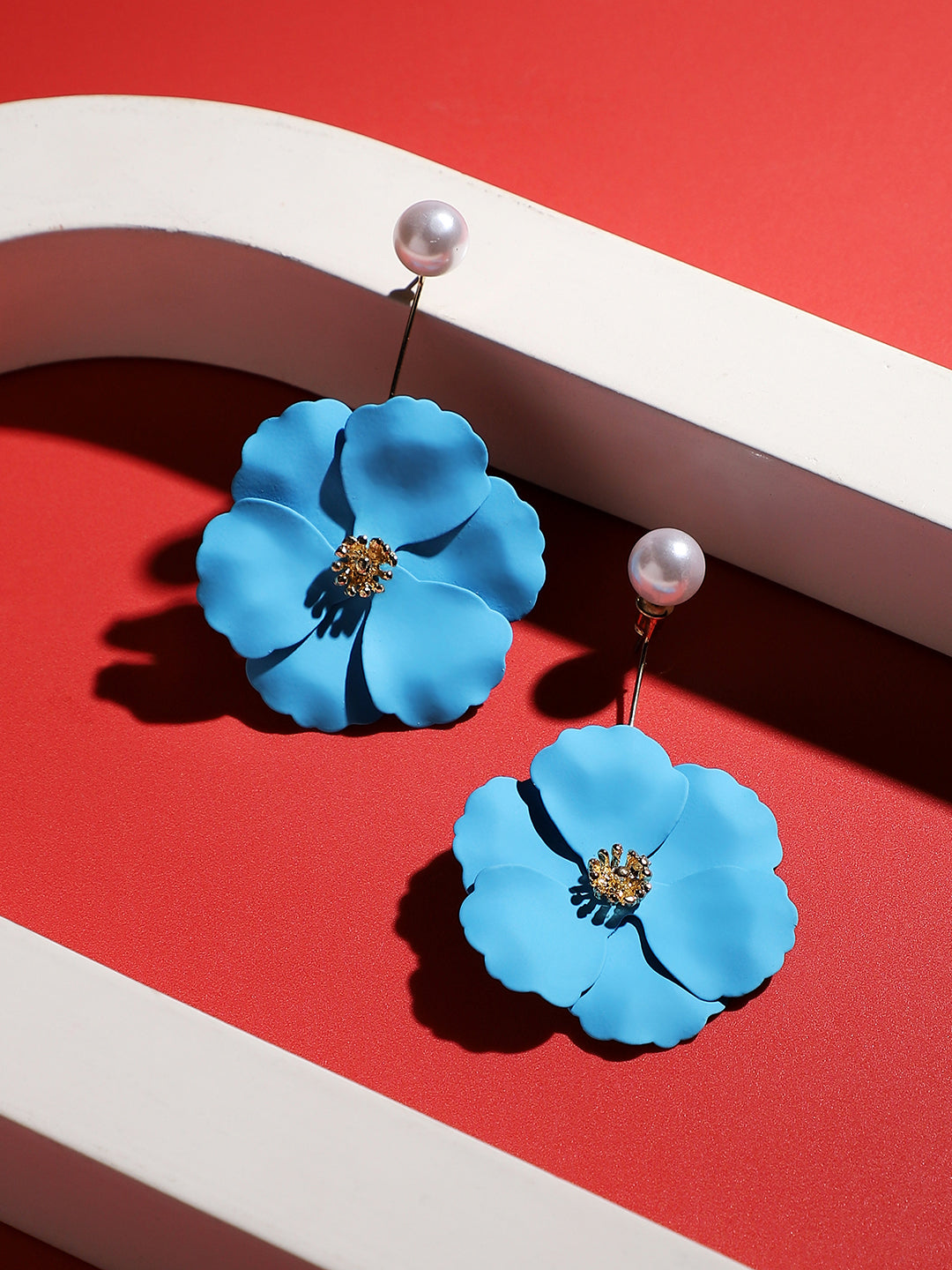 Gold-Plated Pearls Beaded Floral Drop Earrings