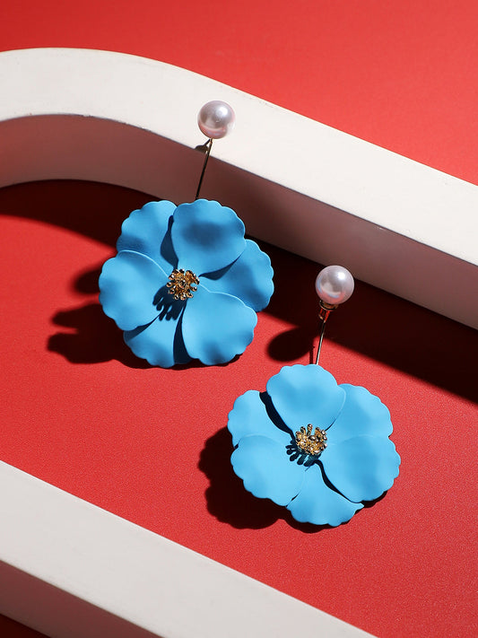 Gold-Plated Pearls Beaded Floral Drop Earrings