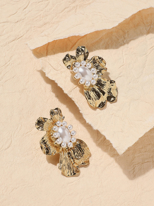 Gold-Plated Artificial Beads Studs Earrings