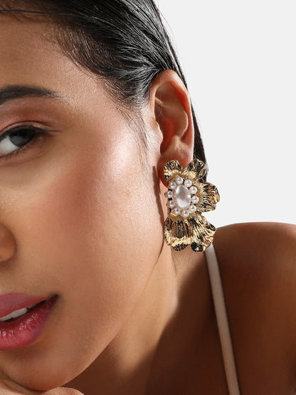 Gold-Plated Artificial Beads Studs Earrings