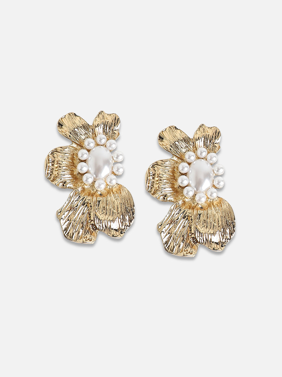Gold-Plated Artificial Beads Studs Earrings