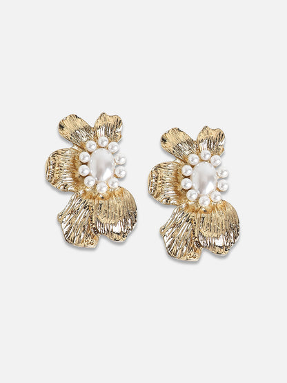 Gold-Plated Artificial Beads Studs Earrings