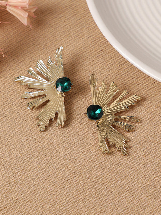 Gold-Plated Artificial Stones Studded Drop Earrings