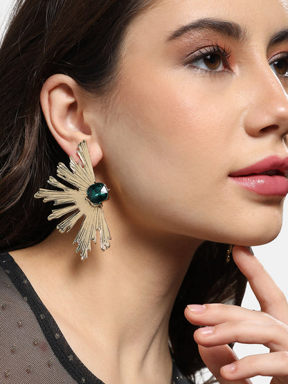Gold-Plated Artificial Stones Studded Drop Earrings