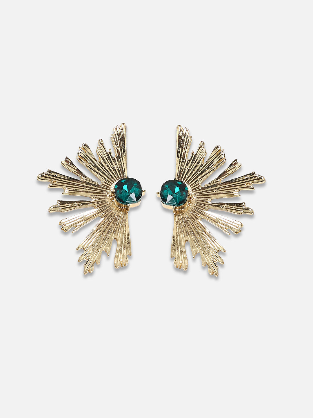 Gold-Plated Artificial Stones Studded Drop Earrings