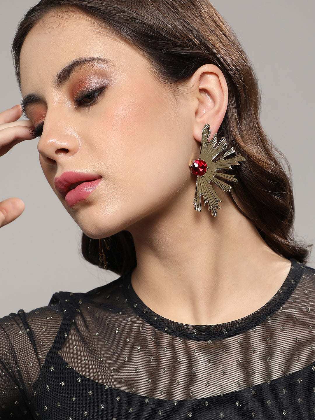 Artificial Stones Gold-Plated Drop Earrings