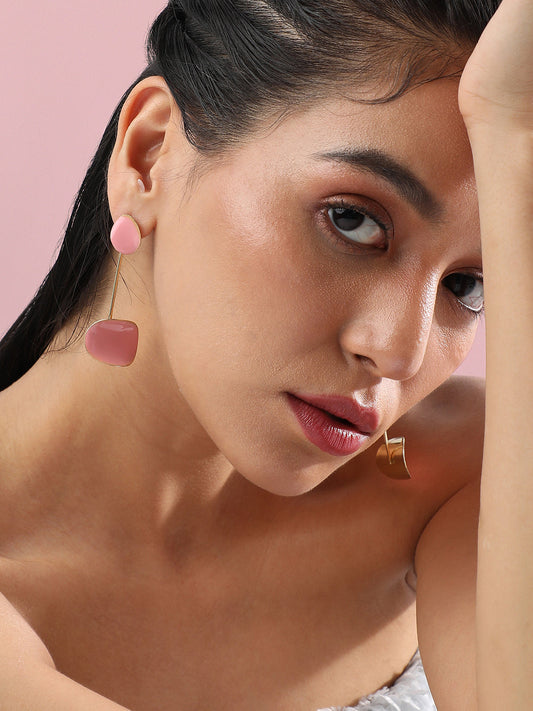 Gold Plated Artificial Stones Studded Drop Earrings