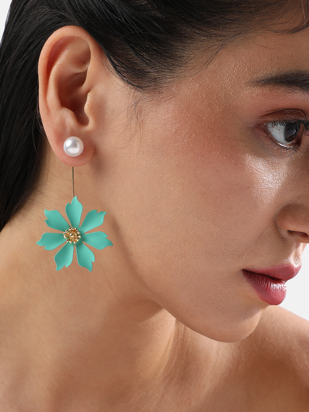 Gold-Plated Pearls Floral Drop Earrings