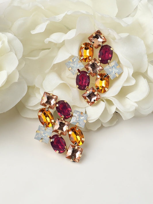 Gold-Plated Contemporary Stone Detailed Studs Earrings