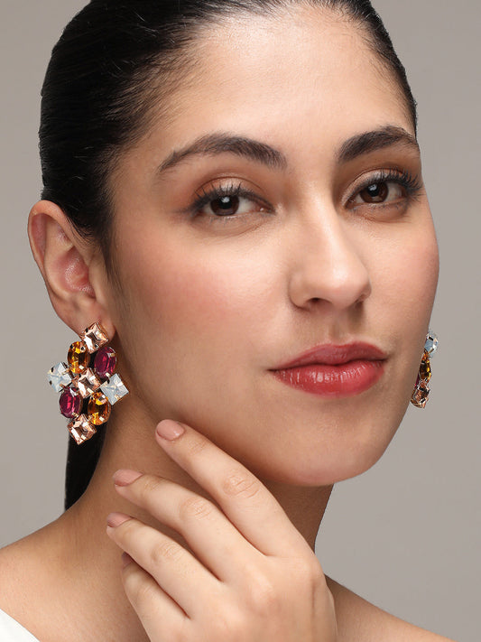 Gold-Plated Contemporary Stone Detailed Studs Earrings