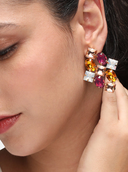 Gold-Plated Contemporary Stone Detailed Studs Earrings