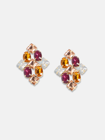 Gold-Plated Contemporary Stone Detailed Studs Earrings
