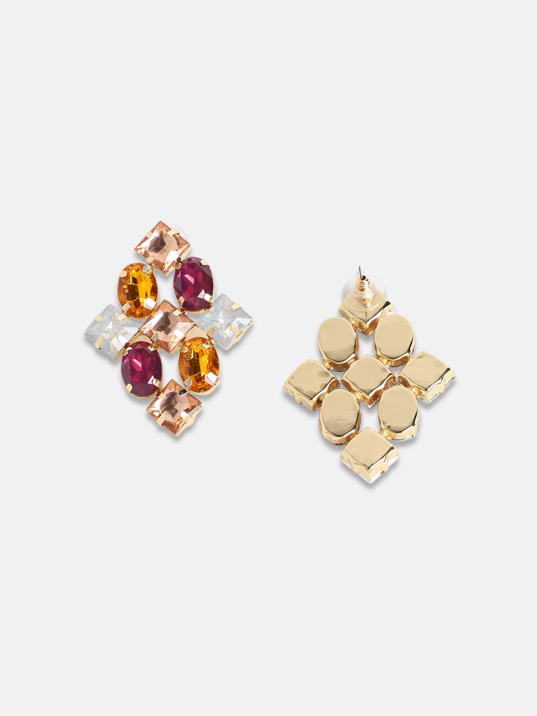 Gold-Plated Contemporary Stone Detailed Studs Earrings