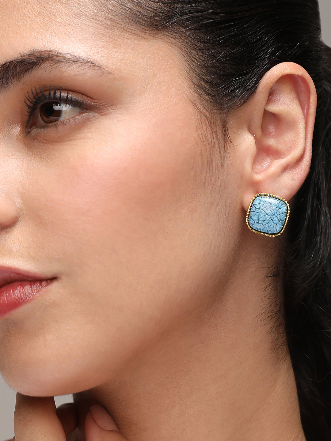 Gold-Plated Stone Studded Studs Earrings