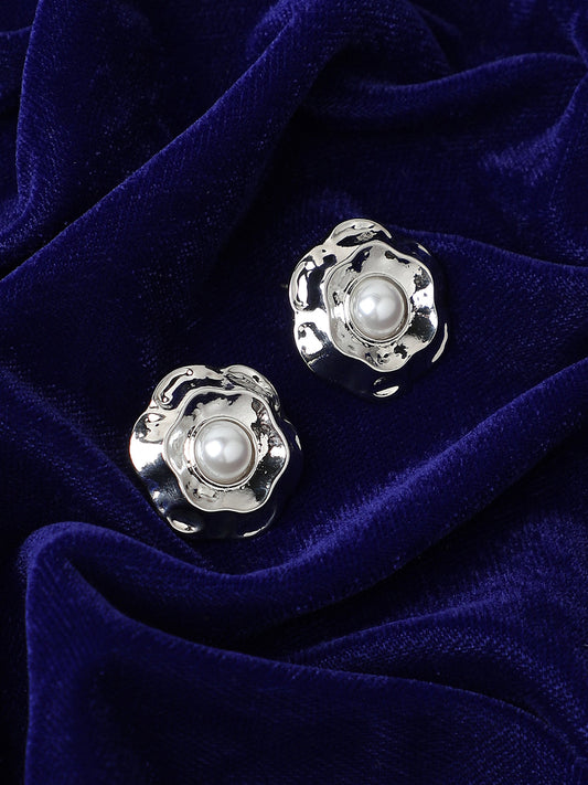 Silver-Plated Pearls Beaded Studs Earrings