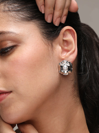 Silver-Plated Pearls Beaded Studs Earrings