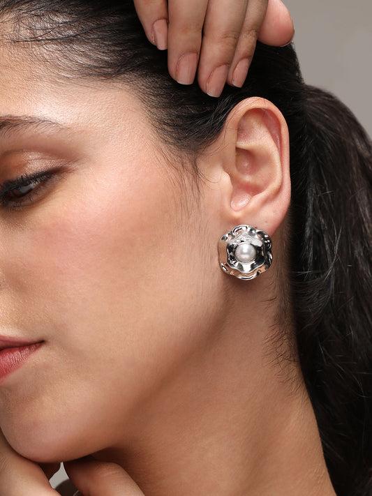 Silver-Plated Pearls Beaded Studs Earrings
