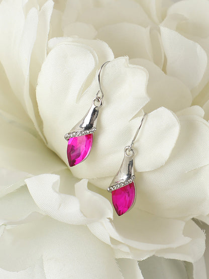 Silver-Plated Stone Studded Drop Earrings