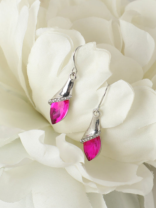 Silver-Plated Stone Studded Drop Earrings