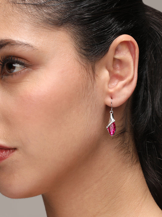 Silver-Plated Stone Studded Drop Earrings