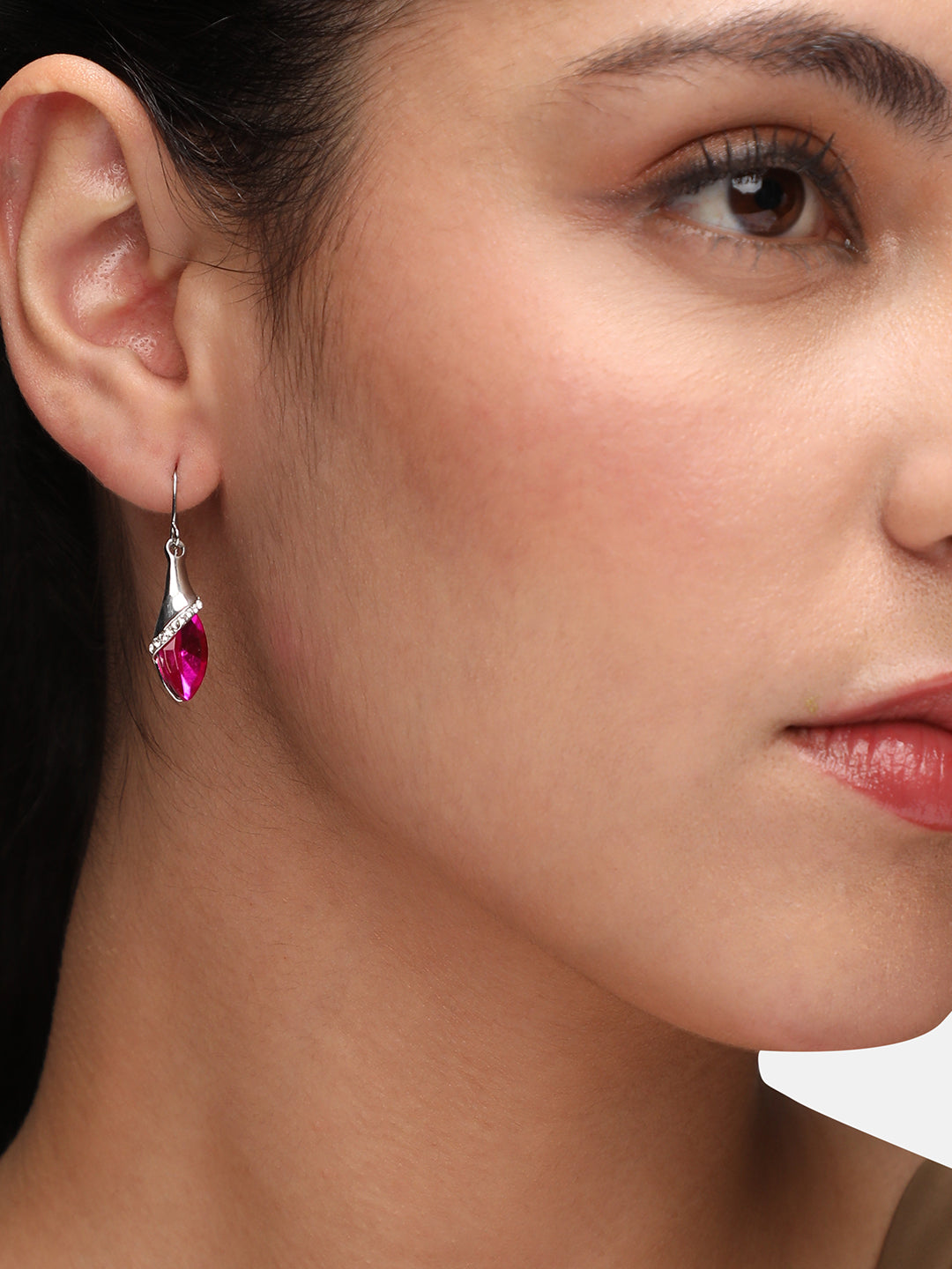 Silver-Plated Stone Studded Drop Earrings