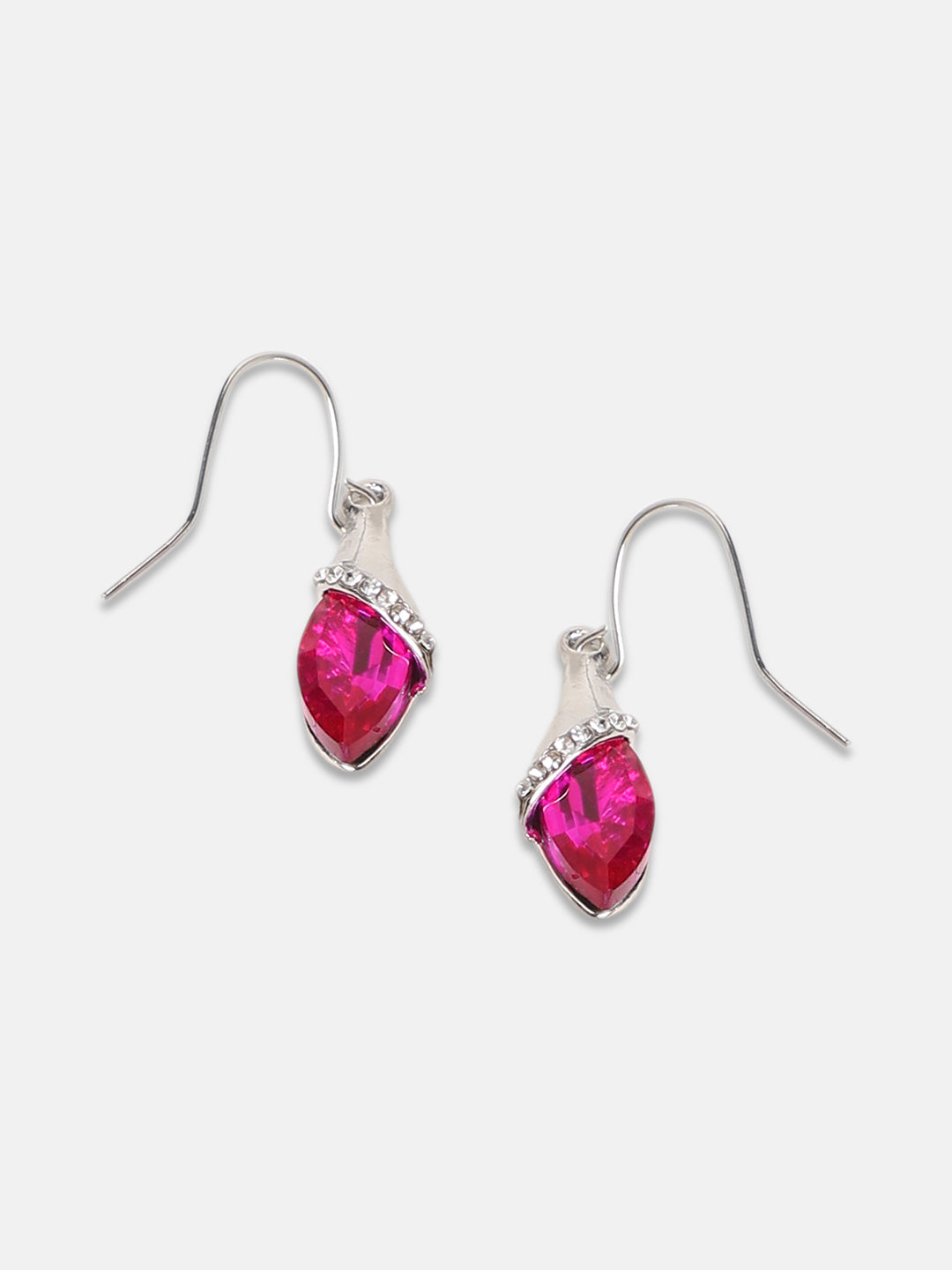 Silver-Plated Stone Studded Drop Earrings