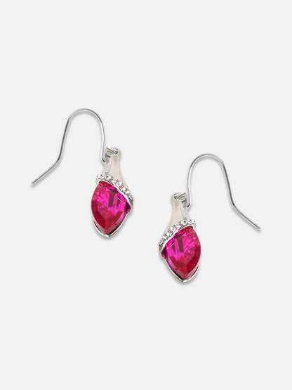 Silver-Plated Stone Studded Drop Earrings
