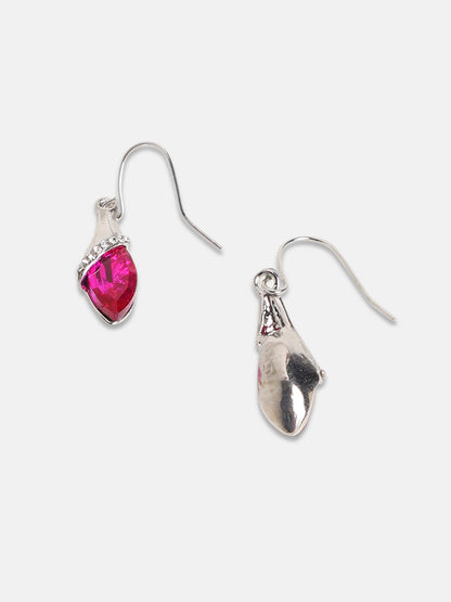 Silver-Plated Stone Studded Drop Earrings