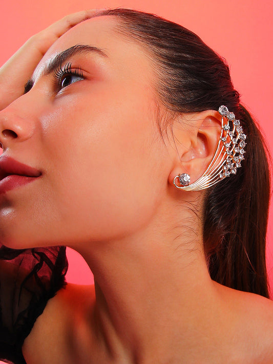 Gold-Plated Contemporary Artificial Stones Ear Cuff Earrings