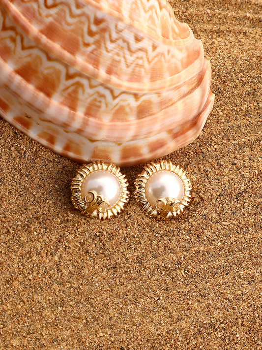 The Regal Stud Earrings - Pearl White-SOHIER8831