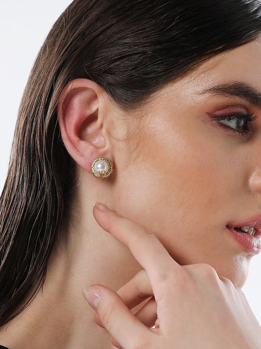 The Regal Stud Earrings - Pearl White-SOHIER8831