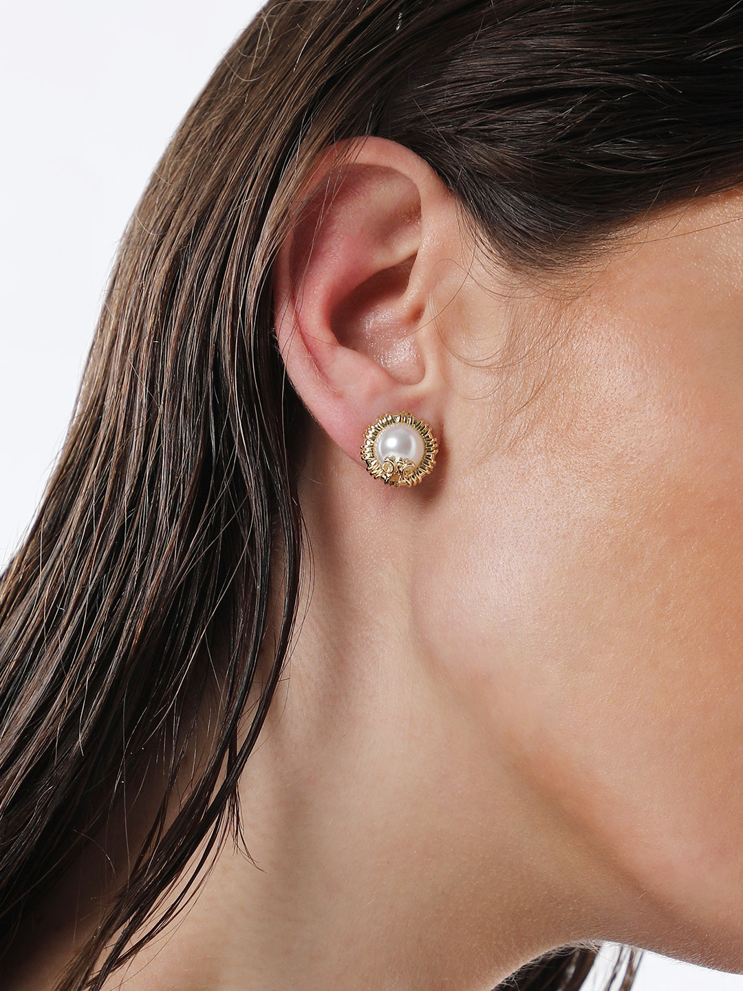 The Regal Stud Earrings - Pearl White-SOHIER8831