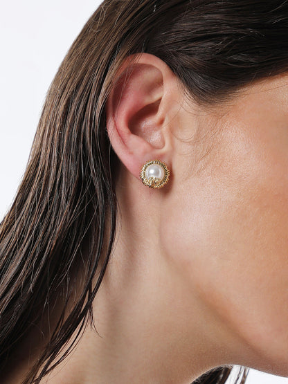 The Regal Stud Earrings - Pearl White-SOHIER8831