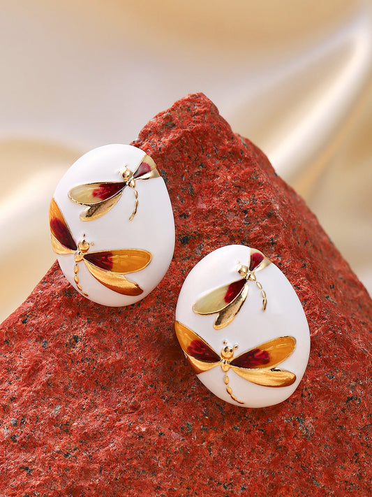 Women's The Dragonfly Stud Earrings - Mustard Yellow:Crimson Red