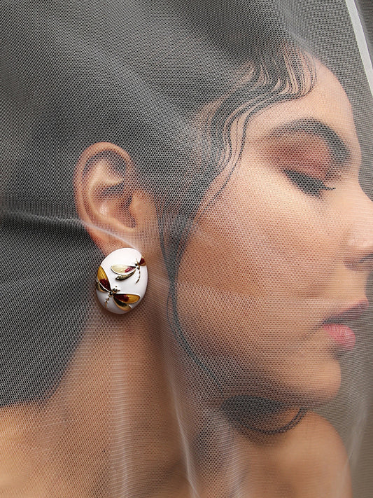 Women's The Dragonfly Stud Earrings - Mustard Yellow:Crimson Red