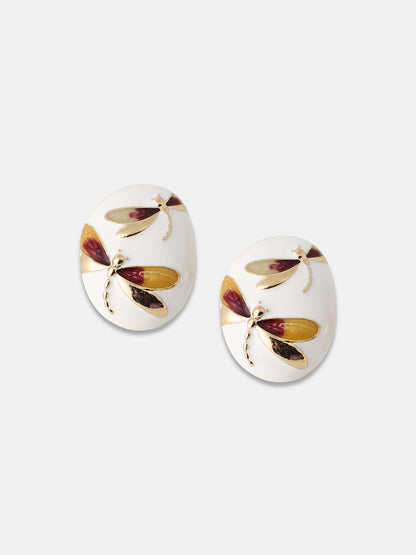 Women's The Dragonfly Stud Earrings - Mustard Yellow:Crimson Red