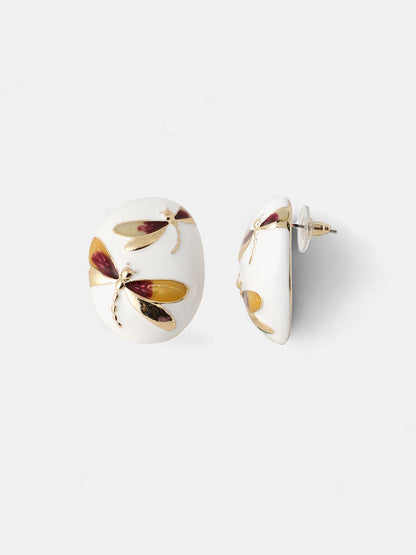 Women's The Dragonfly Stud Earrings - Mustard Yellow:Crimson Red