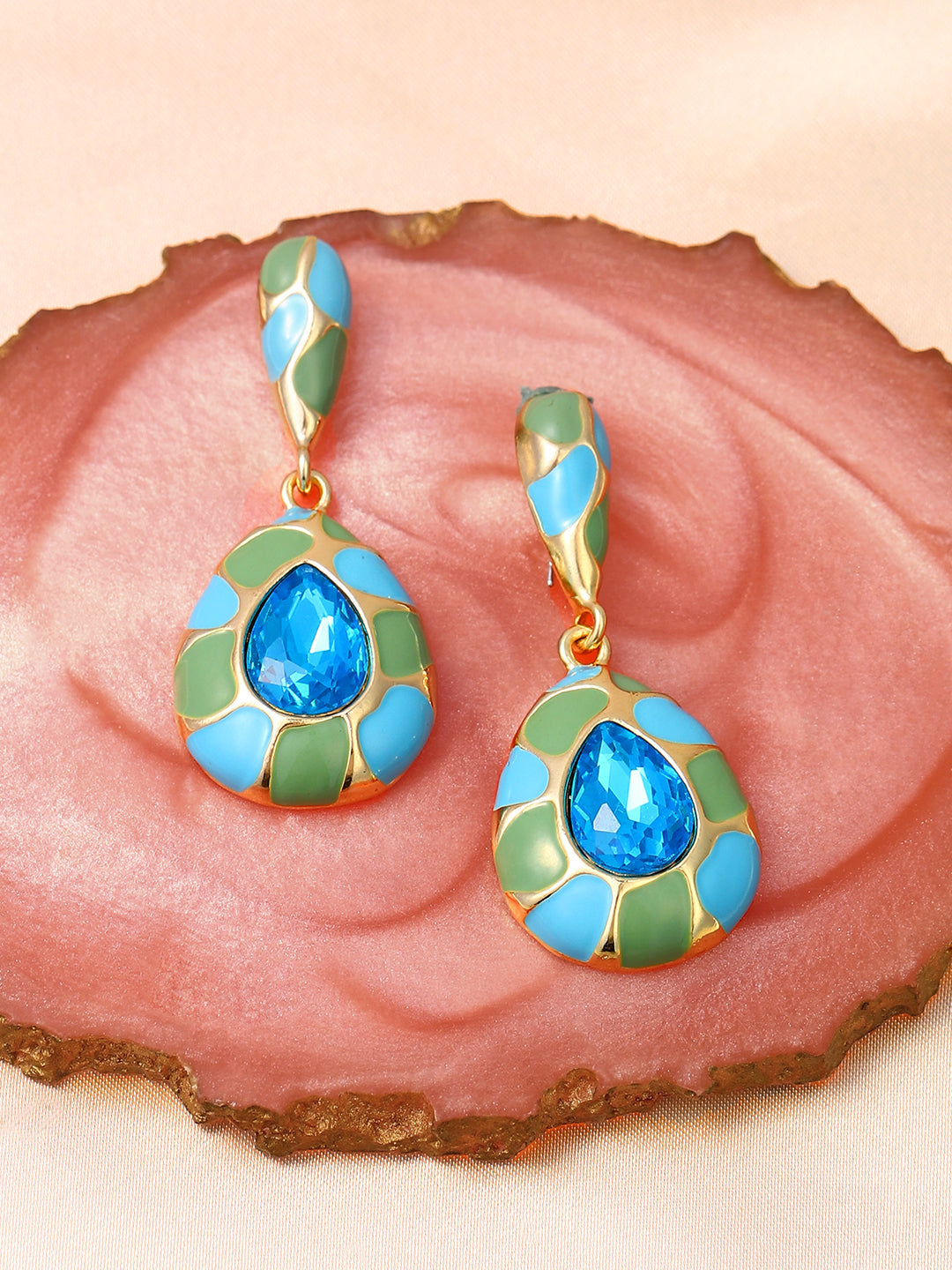 Women's The Cleo Drop Earrings - Sky Blue:Pistachio Green