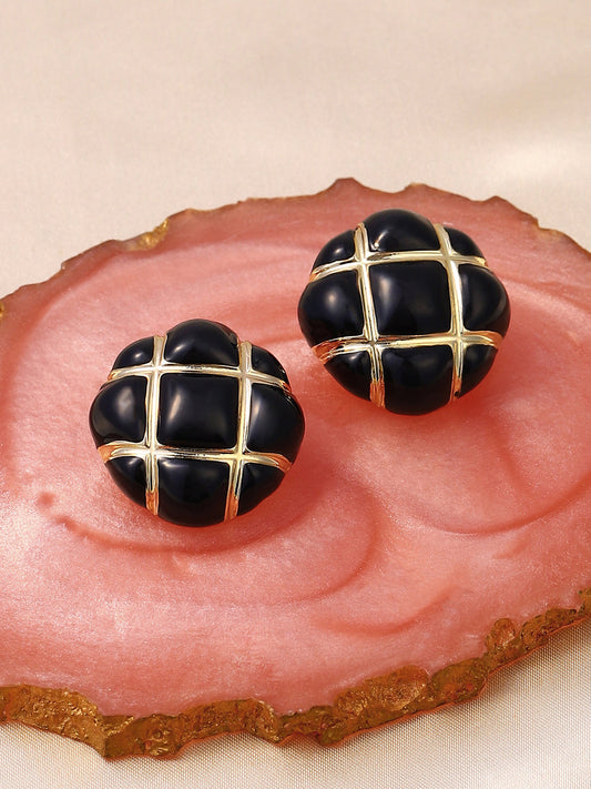 Women's The Tic-Tac-Toe Stud Earrings - Onyx Black