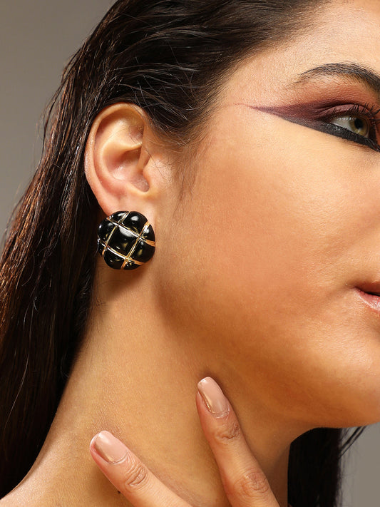 Women's The Tic-Tac-Toe Stud Earrings - Onyx Black