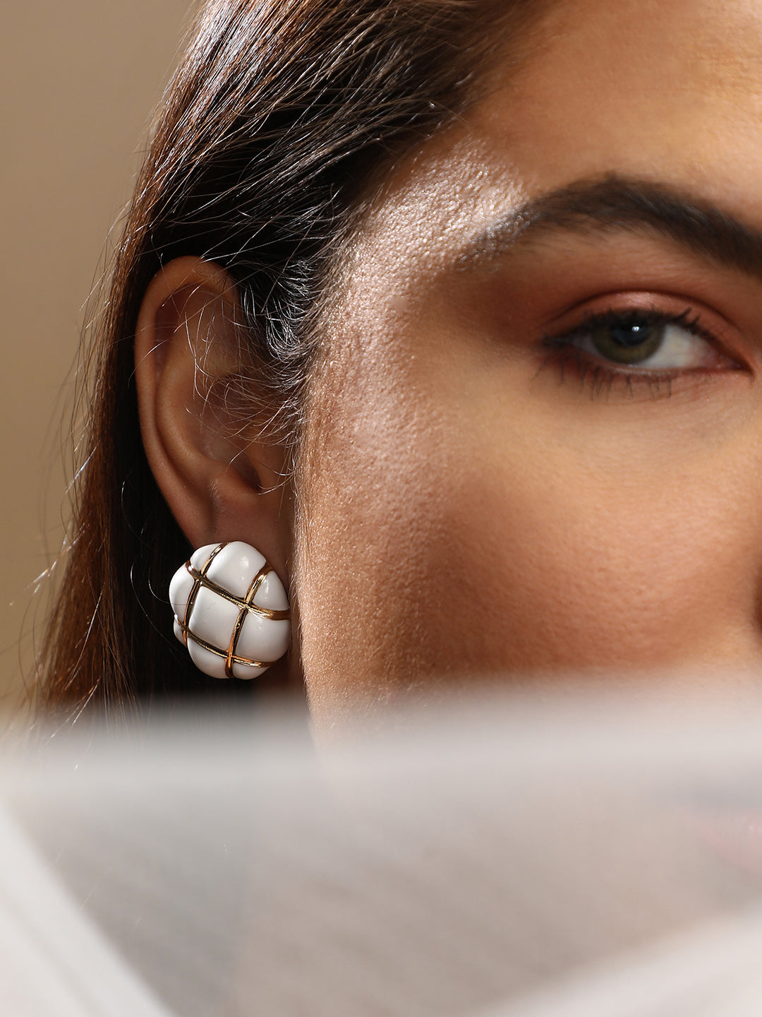 Women's The Tic-Tac-Toe Stud Earrings - Chalk White