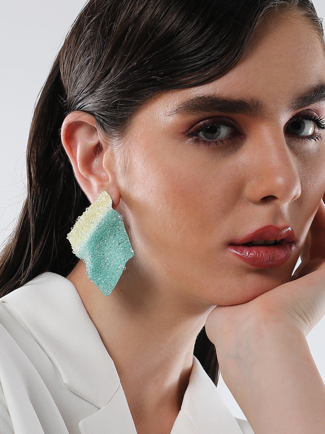 The Glacier Quad Drop Earrings - Mint Green & Daffodil Yellow-SOHIER8900