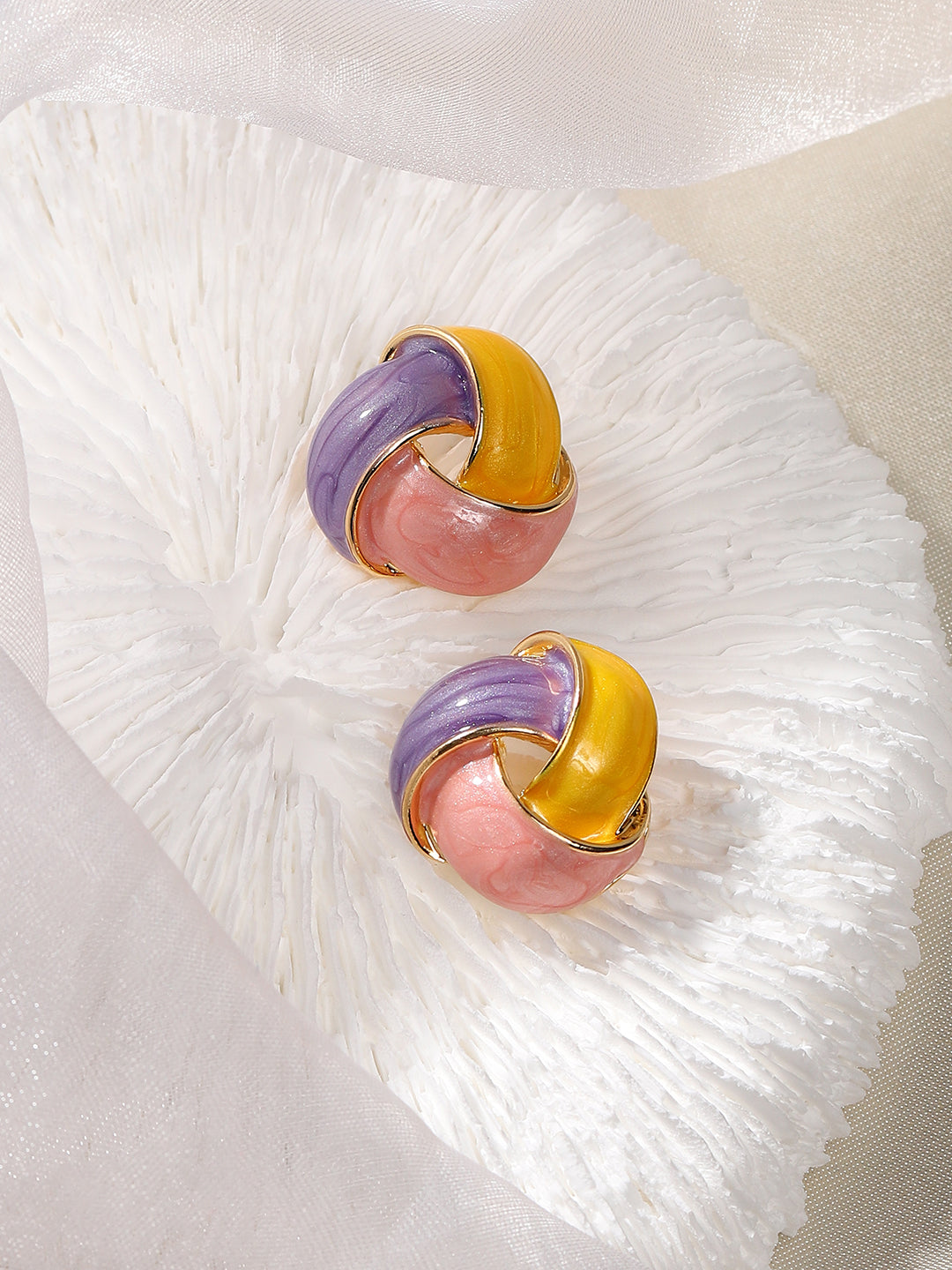 The Overlap Stud Earrings - Lemon Yellow & Blush Pink-SOHIER8963