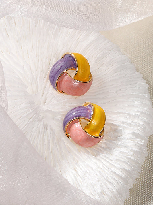 The Overlap Stud Earrings - Lemon Yellow & Blush Pink-SOHIER8963