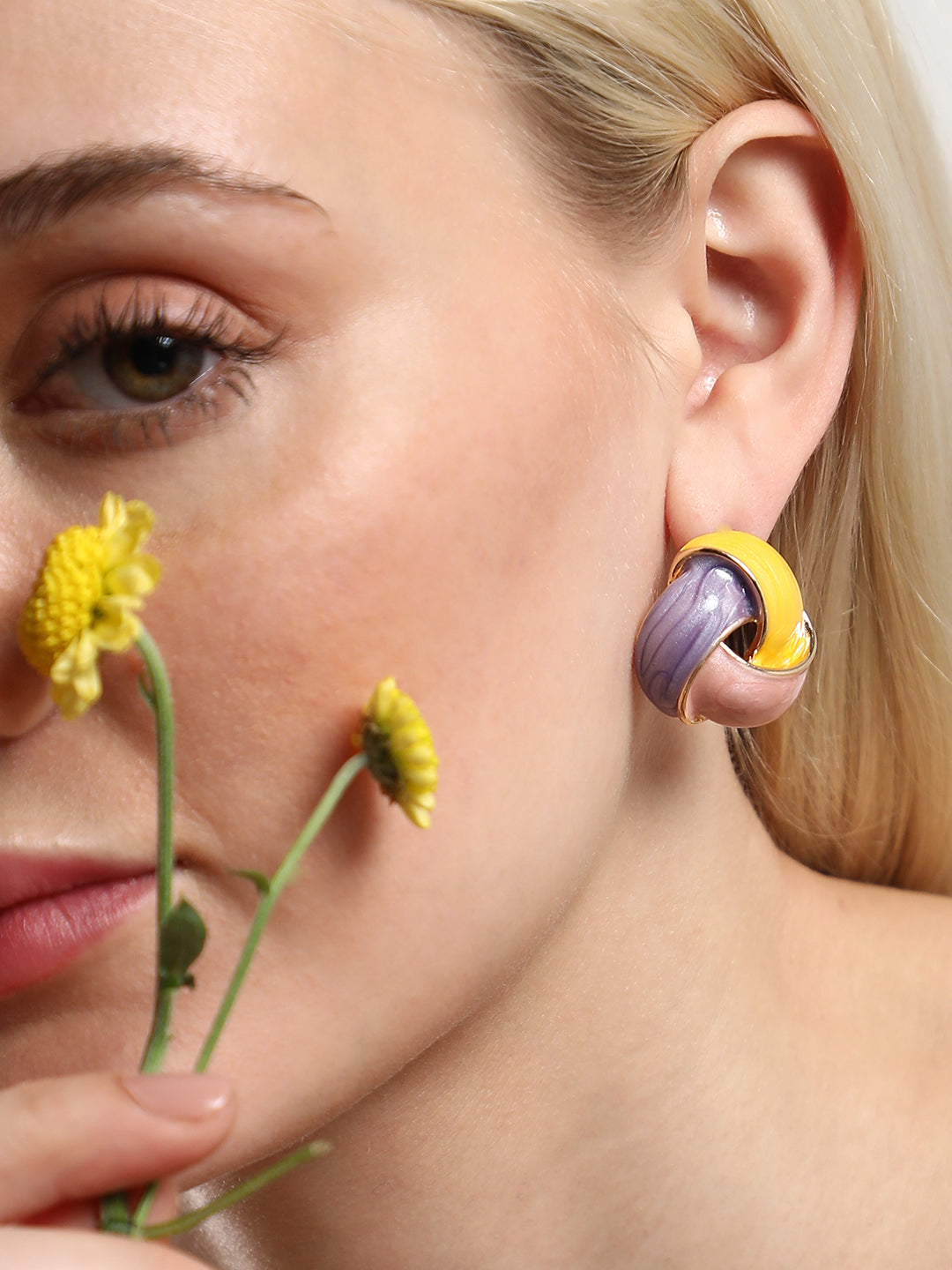 The Overlap Stud Earrings - Lemon Yellow & Blush Pink-SOHIER8963