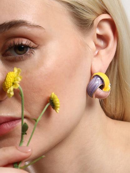 The Overlap Stud Earrings - Lemon Yellow & Blush Pink-SOHIER8963