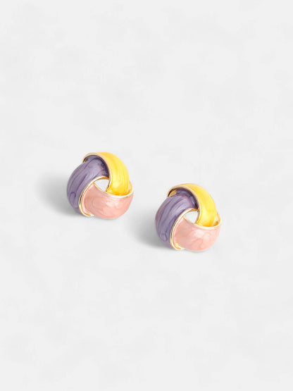 The Overlap Stud Earrings - Lemon Yellow & Blush Pink-SOHIER8963