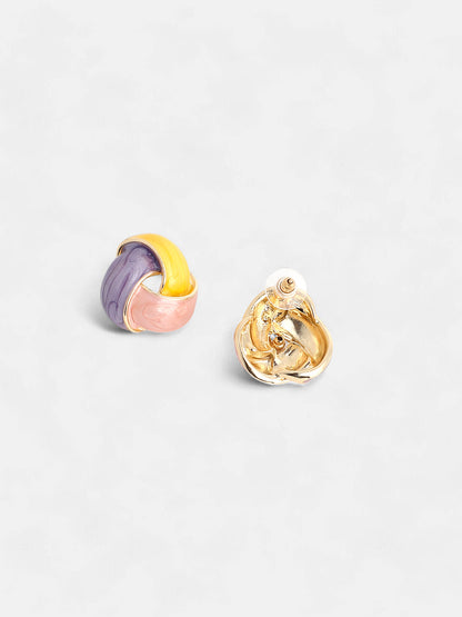 The Overlap Stud Earrings - Lemon Yellow & Blush Pink-SOHIER8963