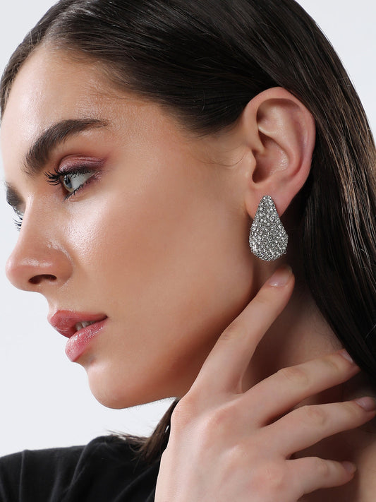 The Medium Cristal Teardrop Stud Earrings - Crystal Silver-SOHIER8966