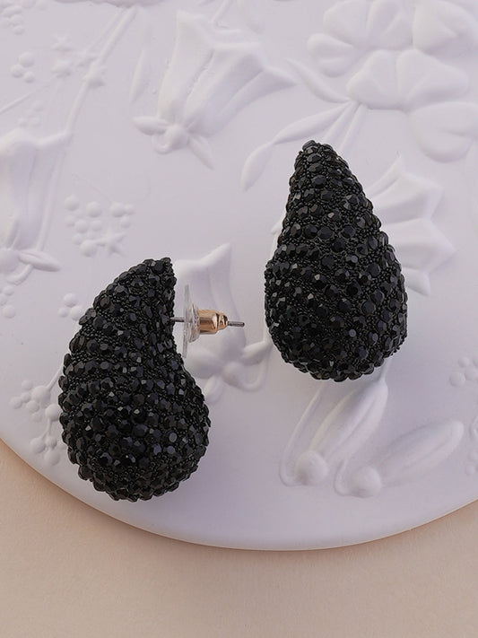 The Medium Cristal Teardrop Stud Earrings - Onyx Black-SOHIER8967